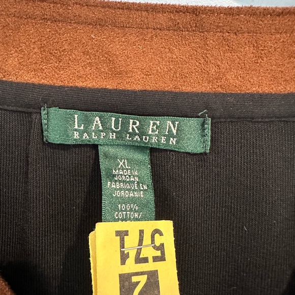 Ralph Lauren Black Long Sleeve Top w/ Brown Trim- XL- Cotton - Picture 2 of 11